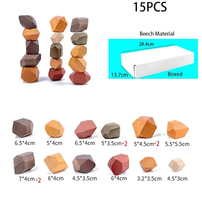 16 Piece Natural Wood Stacking Blocks Educational Toys For Toddlers