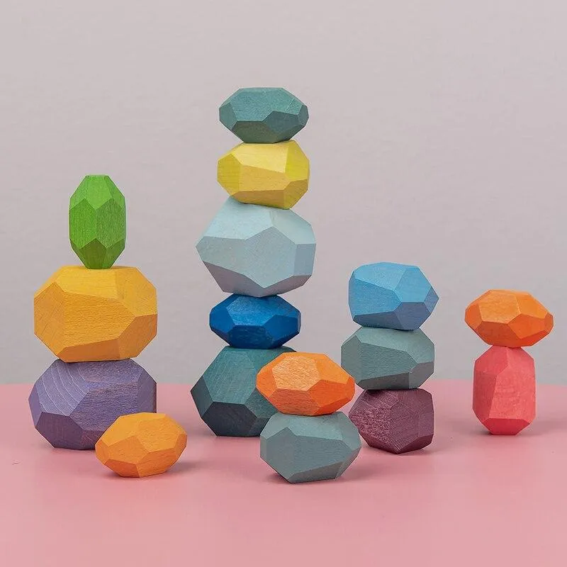 16 Piece Natural Wood Stacking Blocks Educational Toys For Toddlers