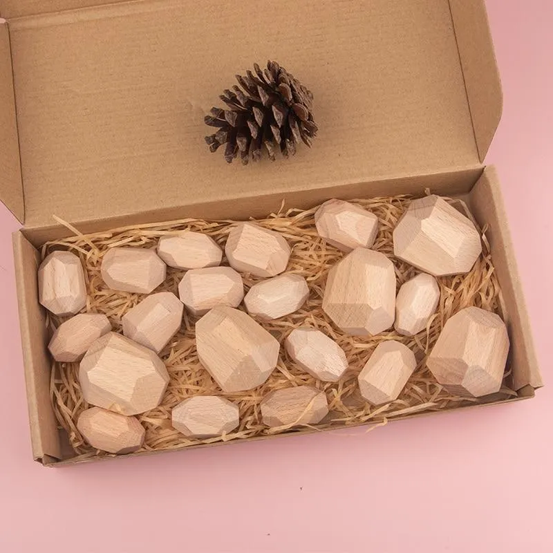 16 Piece Natural Wood Stacking Blocks Educational Toys For Toddlers