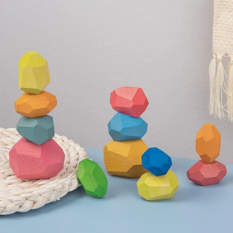 16 Piece Natural Wood Stacking Blocks Educational Toys For Toddlers