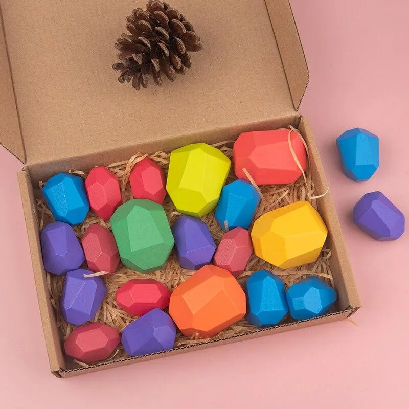 16 Piece Natural Wood Stacking Blocks Educational Toys For Toddlers