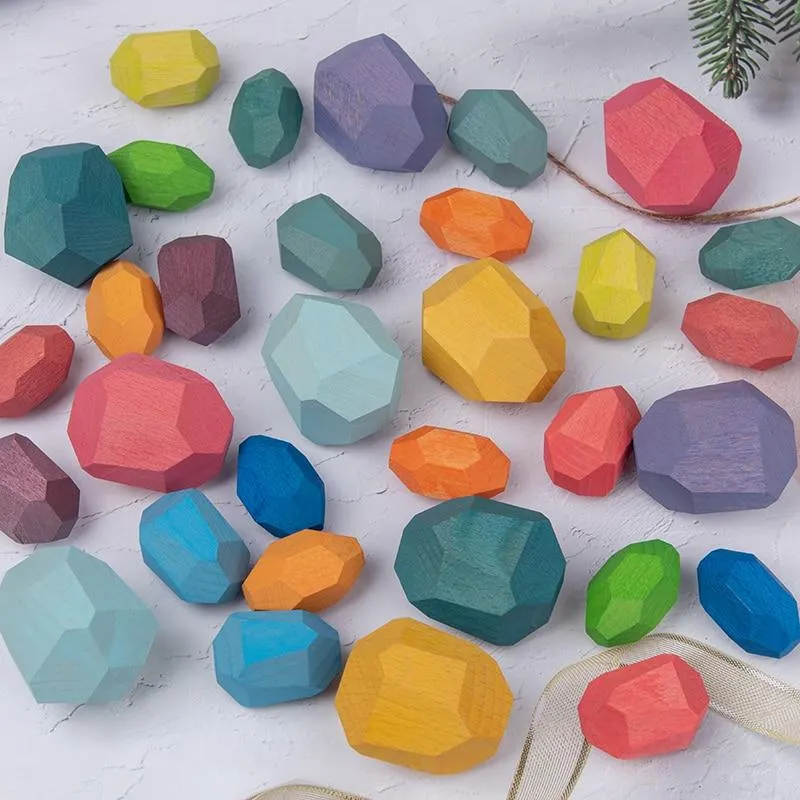 16 Piece Natural Wood Stacking Blocks Educational Toys For Toddlers