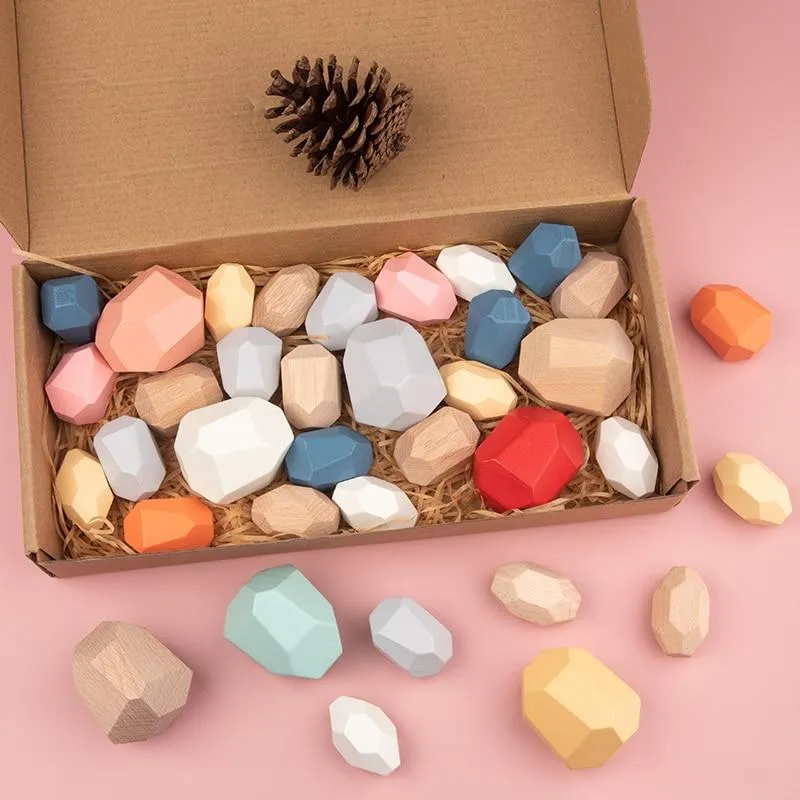 16 Piece Natural Wood Stacking Blocks Educational Toys For Toddlers