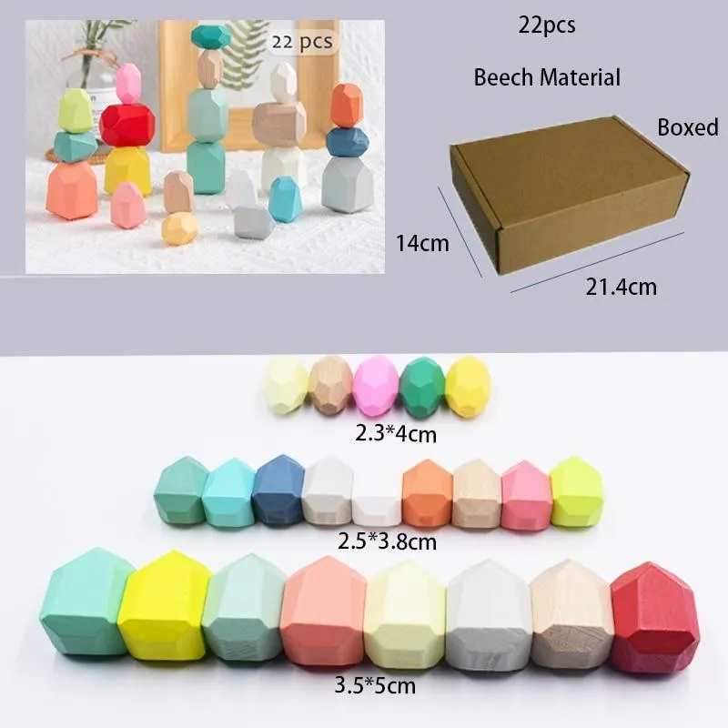 16 Piece Natural Wood Stacking Blocks Educational Toys For Toddlers