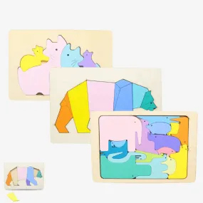 3d Wooden Animal Puzzle Educational Toys for Kids
