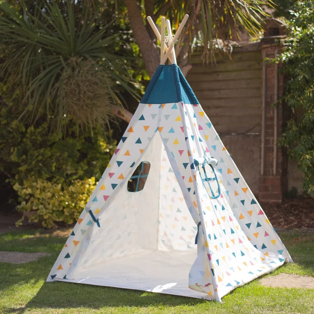 Bigjigs Toys Sustainable Wooden Teepee Tent with Triangle Print Design