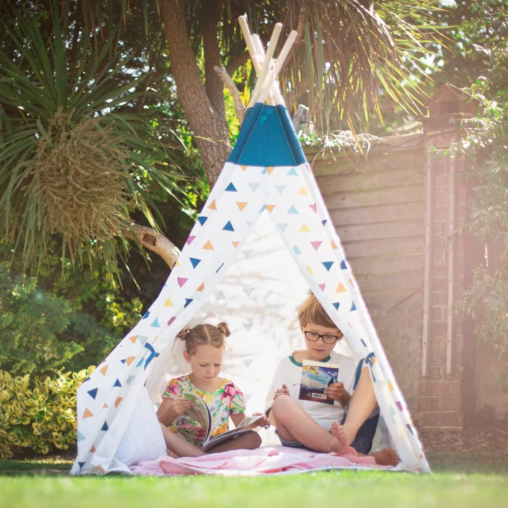 Bigjigs Toys Sustainable Wooden Teepee Tent with Triangle Print Design