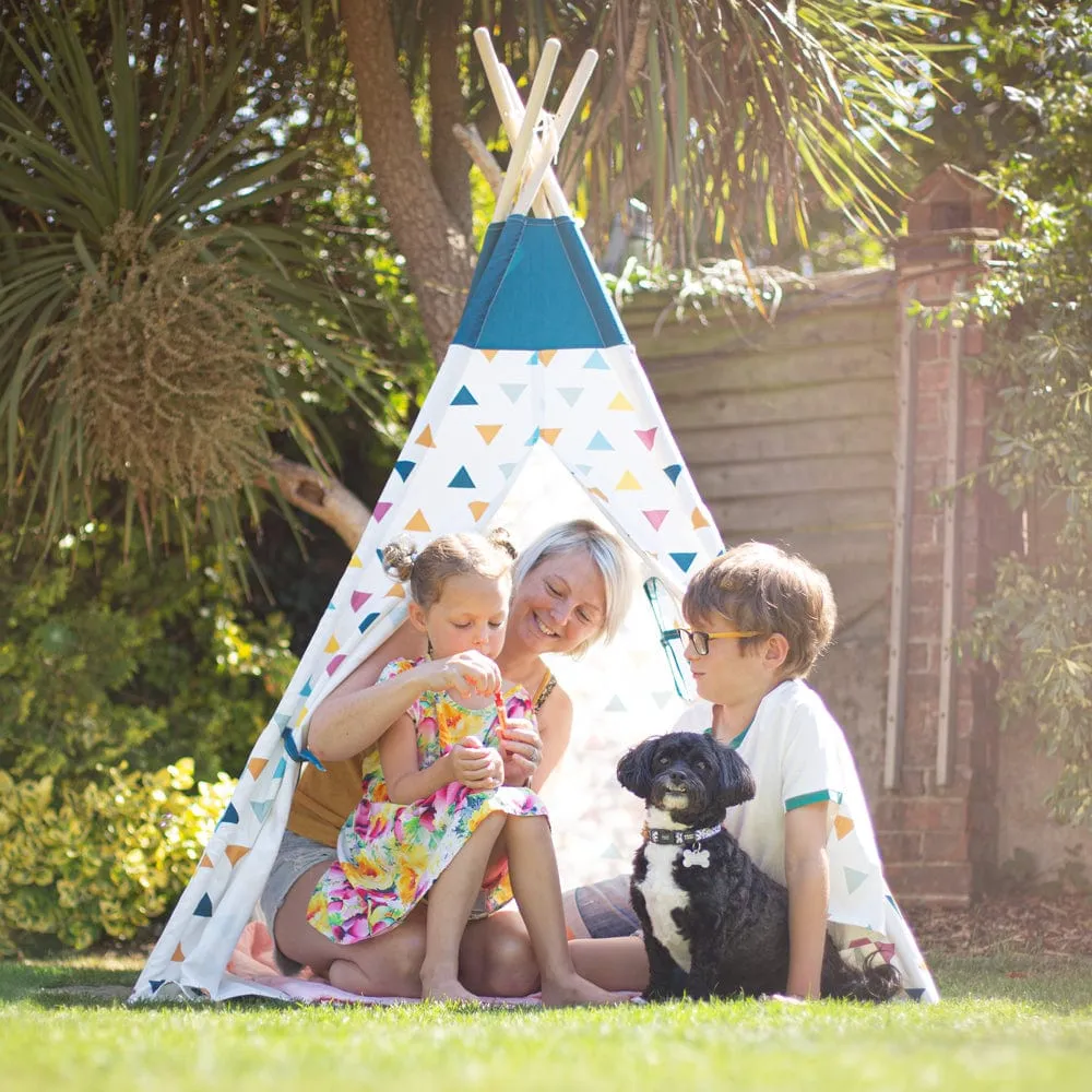 Bigjigs Toys Sustainable Wooden Teepee Tent with Triangle Print Design