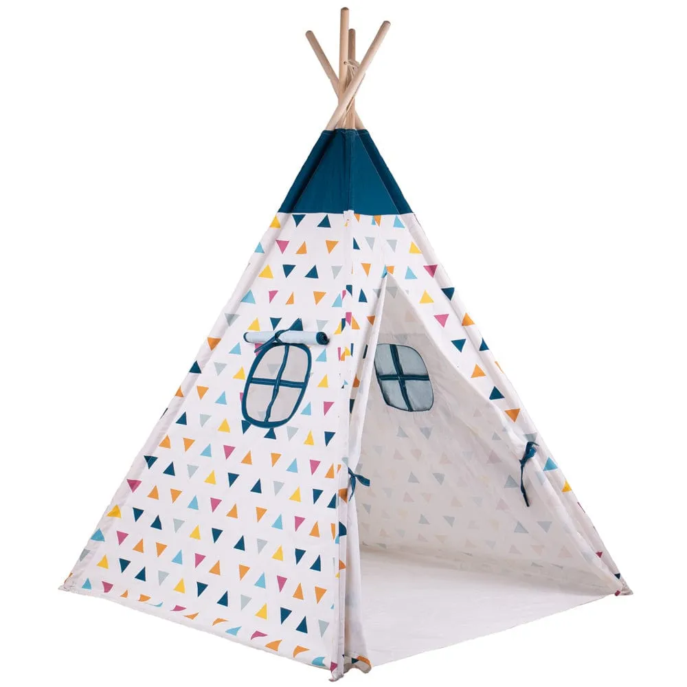 Bigjigs Toys Sustainable Wooden Teepee Tent with Triangle Print Design