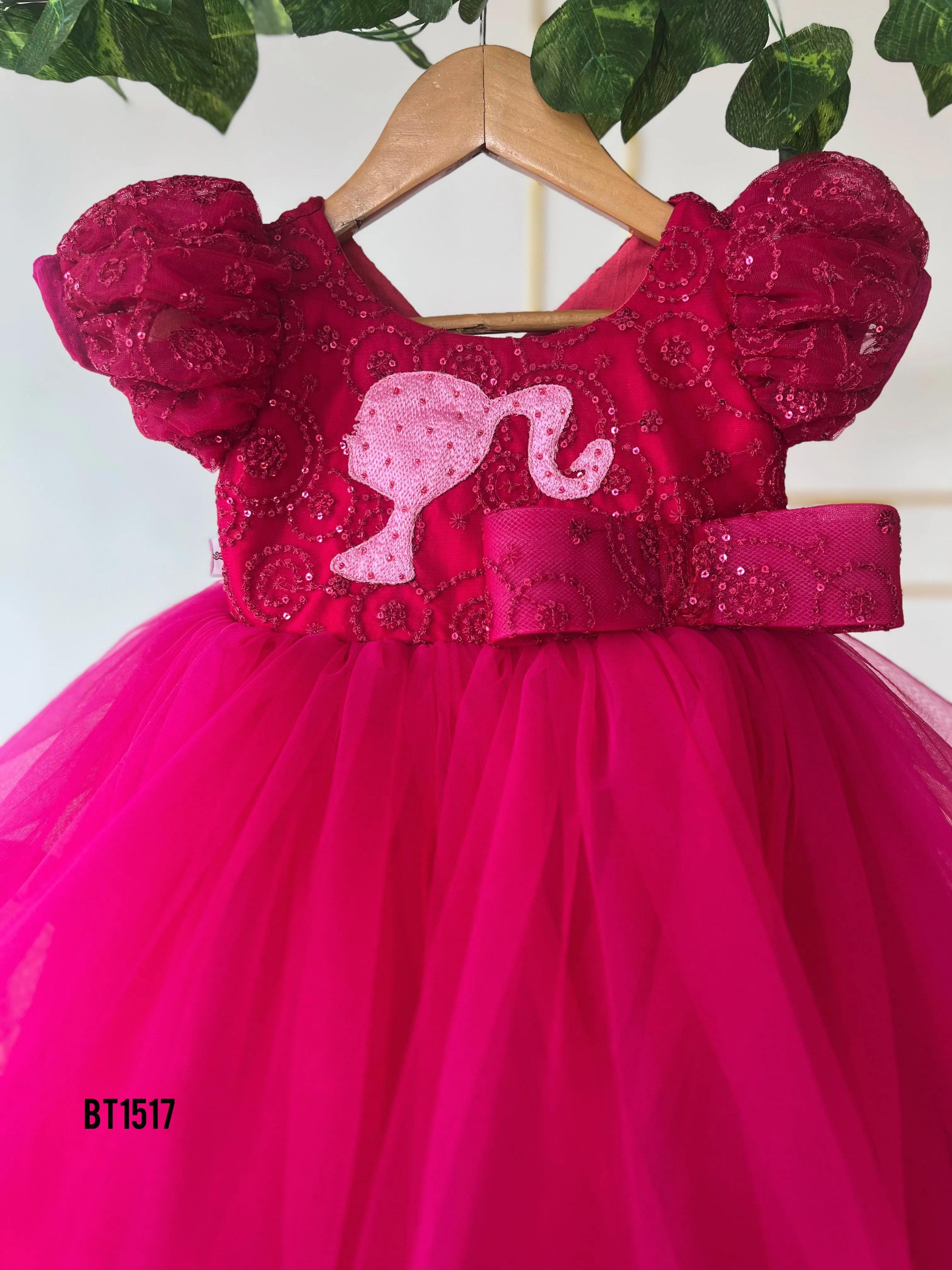 BT1517 Girls Barbie Embossed Theme Birthday Frock