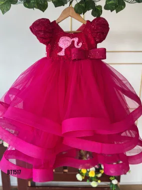 BT1517 Girls Barbie Embossed Theme Birthday Frock