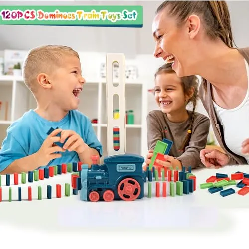 CLAPET Domino Train Montessori Toys for Kids Ages 3-8, 120PCS STEM Building Educational Games for 4 5 6 7 Year Old Toddler Boys Girls, Christmas Birthday Gifts