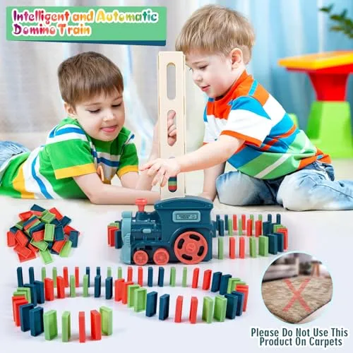 CLAPET Domino Train Montessori Toys for Kids Ages 3-8, 120PCS STEM Building Educational Games for 4 5 6 7 Year Old Toddler Boys Girls, Christmas Birthday Gifts