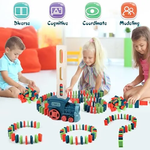 CLAPET Domino Train Montessori Toys for Kids Ages 3-8, 120PCS STEM Building Educational Games for 4 5 6 7 Year Old Toddler Boys Girls, Christmas Birthday Gifts