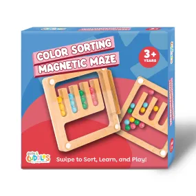 Cots and Cuddles Wooden Color Sorting and Magnetic Maze Toy with 15 Pattern Cards for Kids