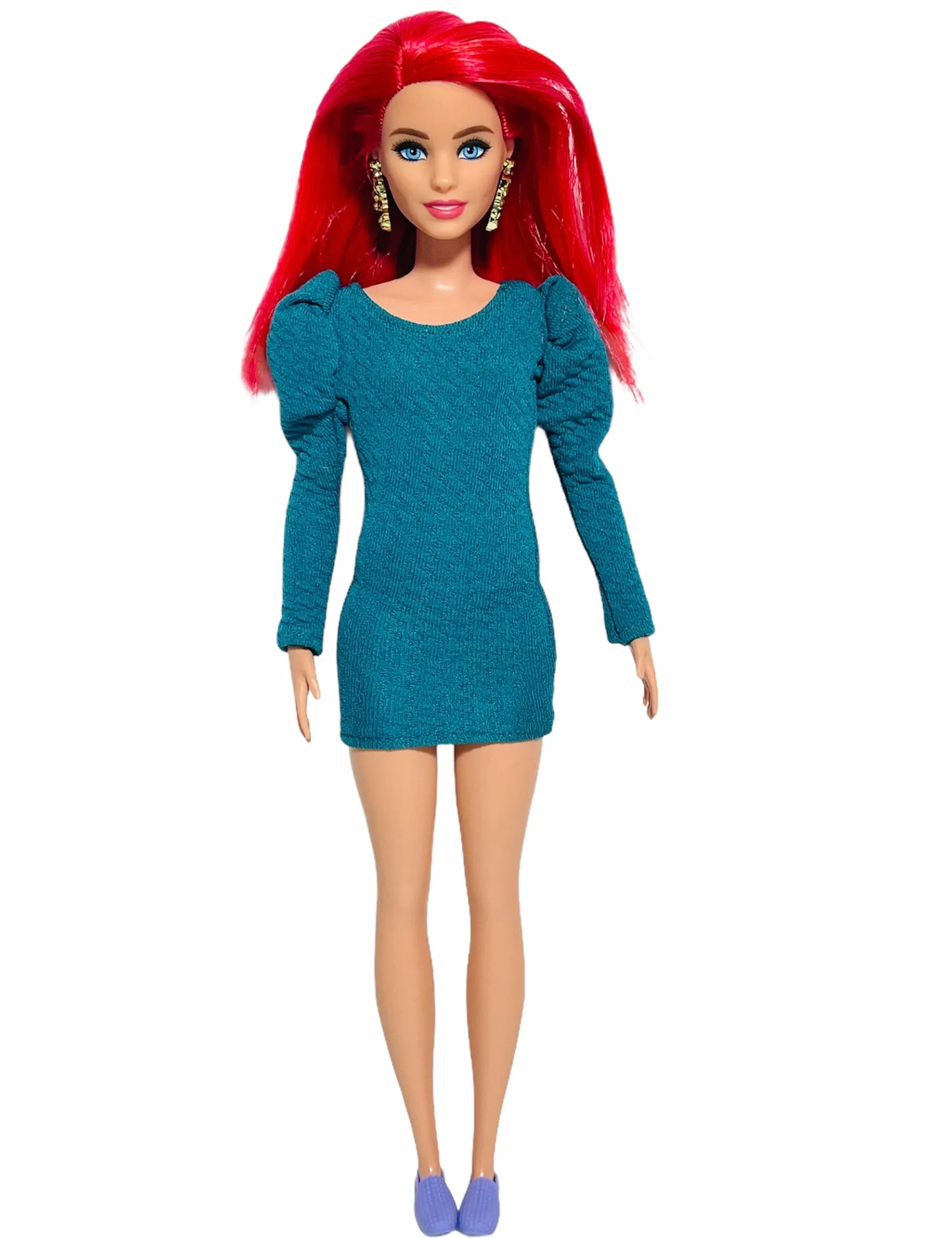 Emerald green puff sleeves dress for Barbie holiday dress