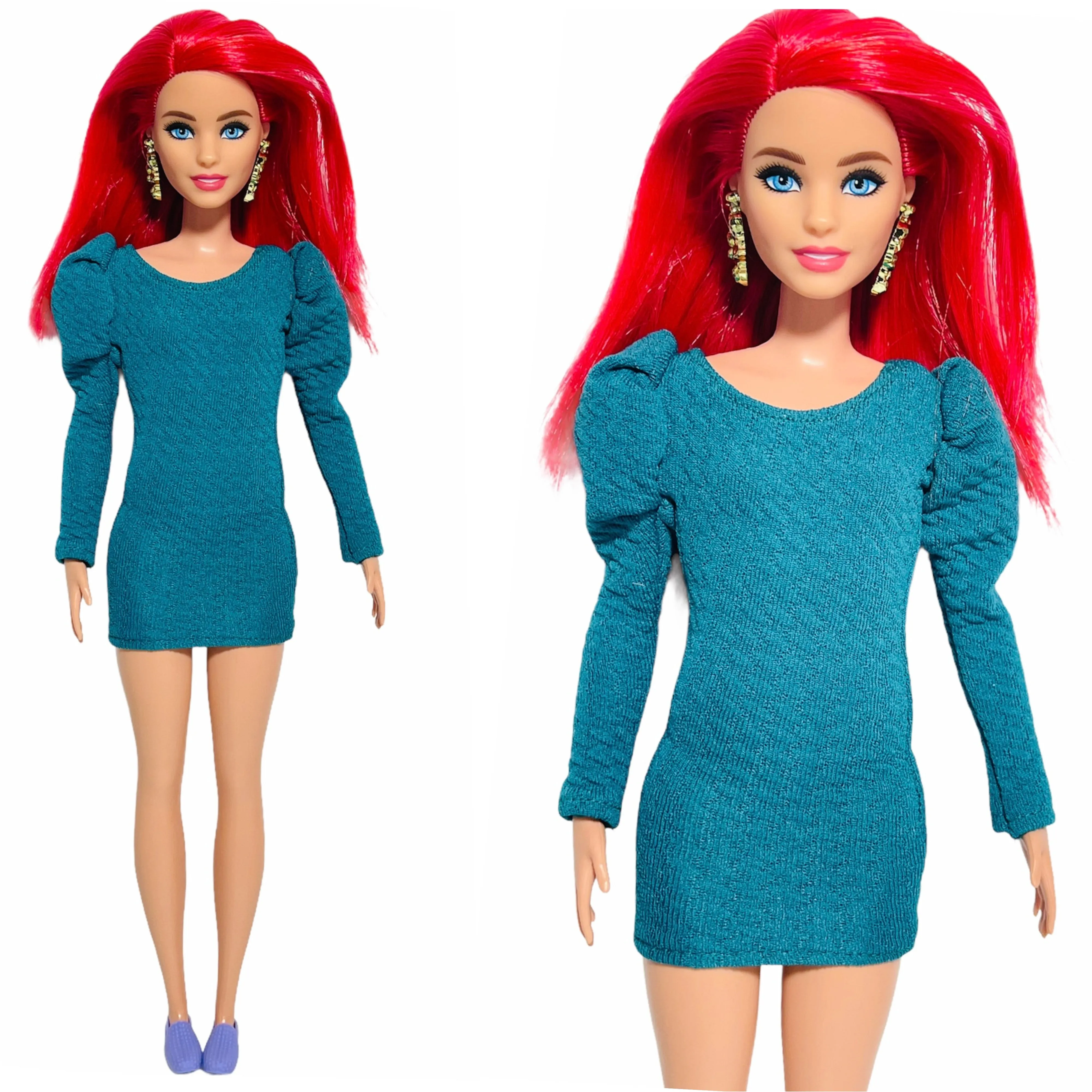 Emerald green puff sleeves dress for Barbie holiday dress