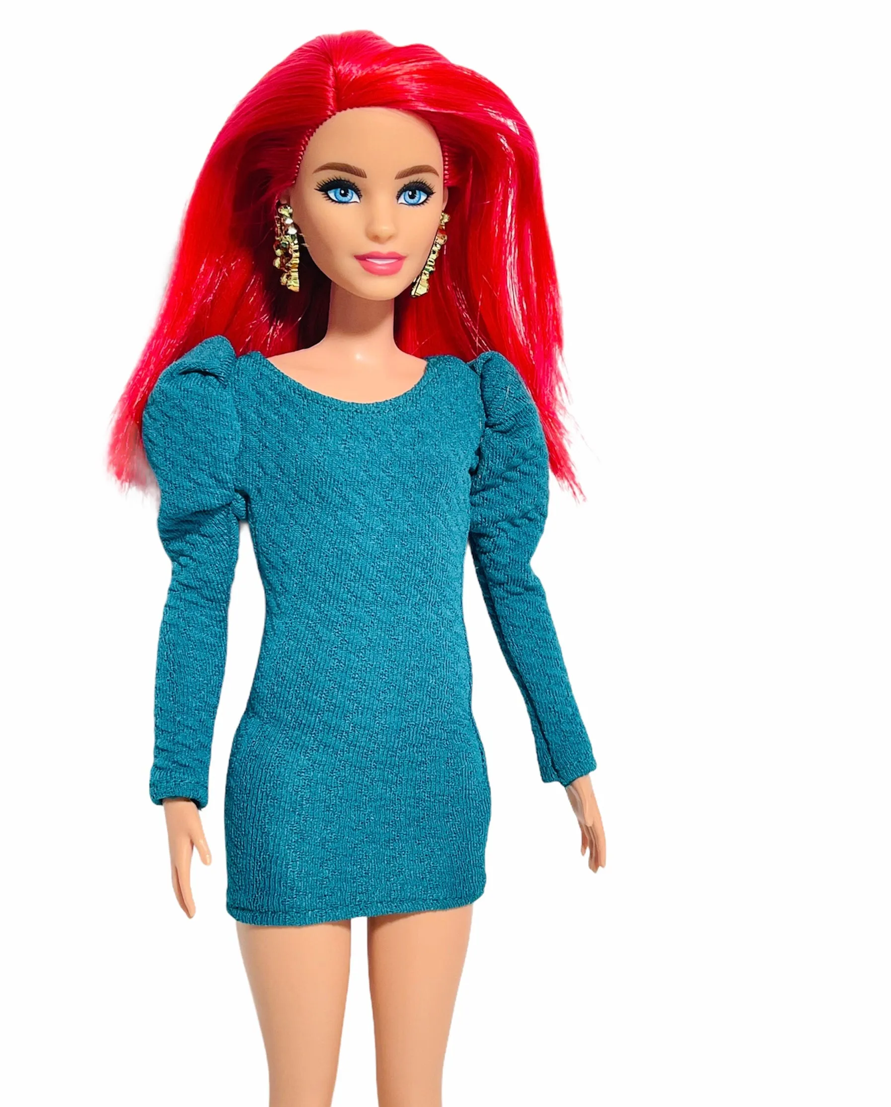Emerald green puff sleeves dress for Barbie holiday dress
