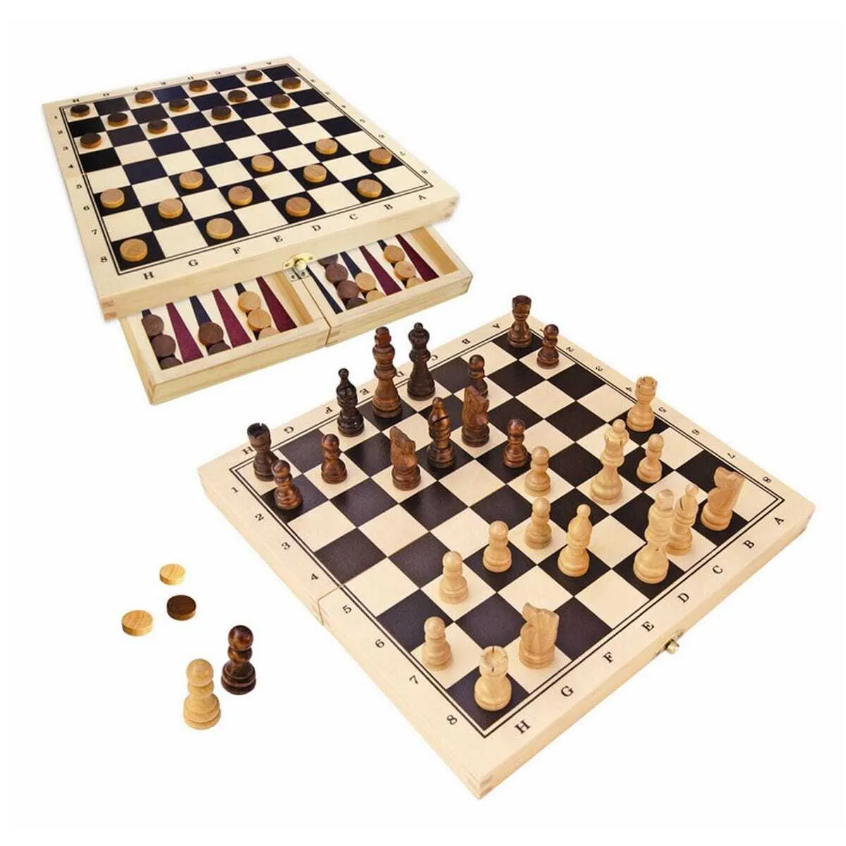Fun Factory: Wooden 3-In-1 Chess, Checkers & Backgammon Game