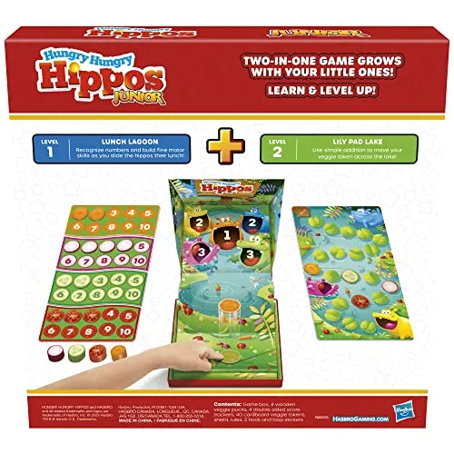 Hasbro Gaming Hungry Hungry Hippos Junior Board Game, Preschool Games Ages 3 , Kids Board Games for 2-4 Players, Kids Games, Counting & Number Game