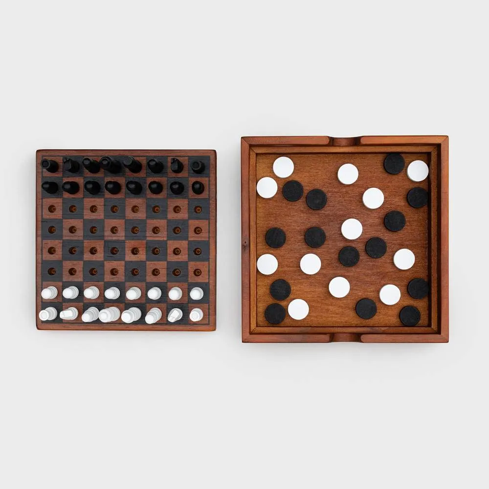 Iron & Glory Wooden 2 in 1 Games Set Chess And Checkers