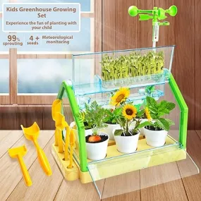 Kids Plant Growing Kit Greenhouse Growing Set with Windsocks and thermometers Terrarium Kit Kids Science Educational DIY Indoor Plant Gardening Toy