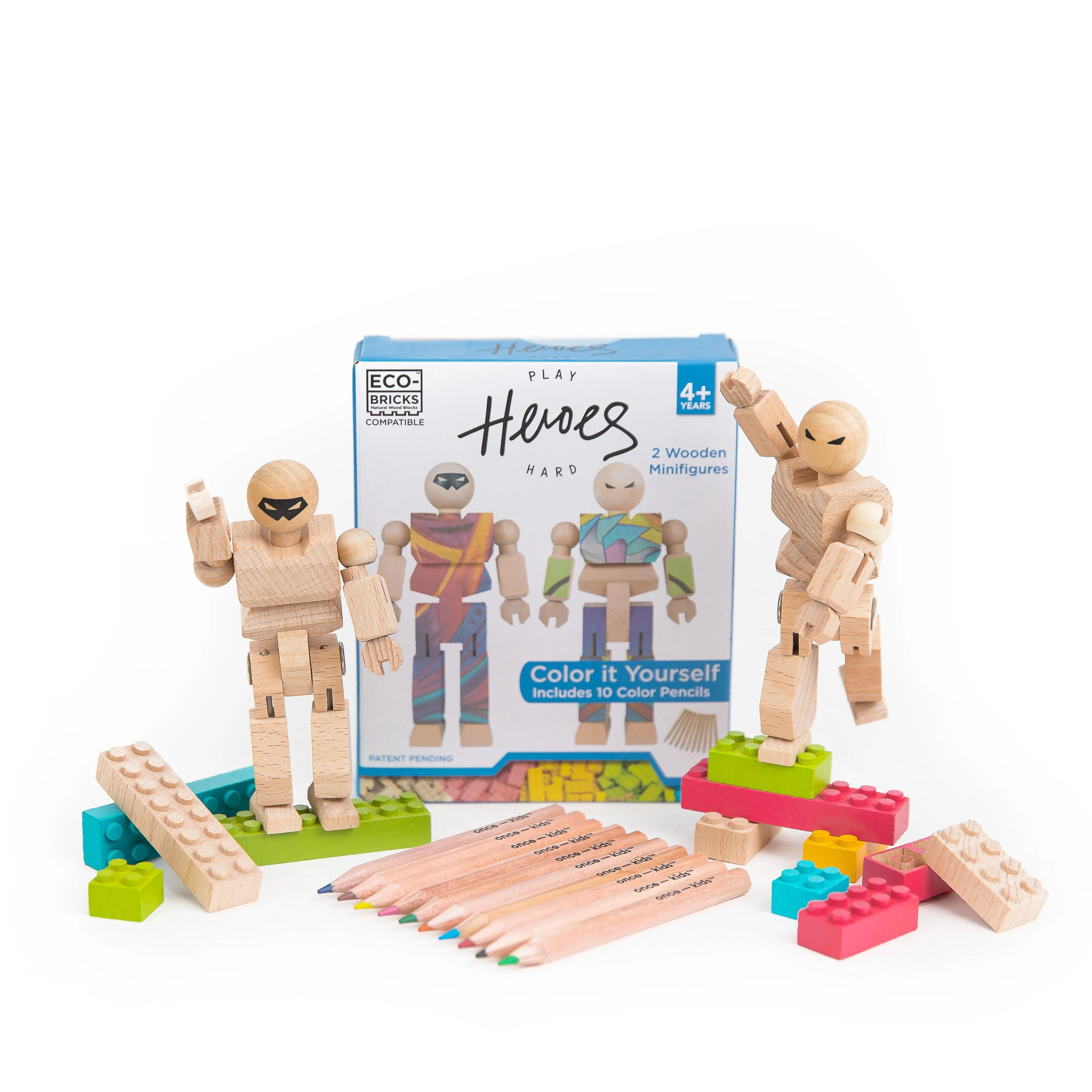 Playhard Heroes Wooden Mini-Figure 2-Pack Color Kit - Eco-Friendly & Customizable Fun