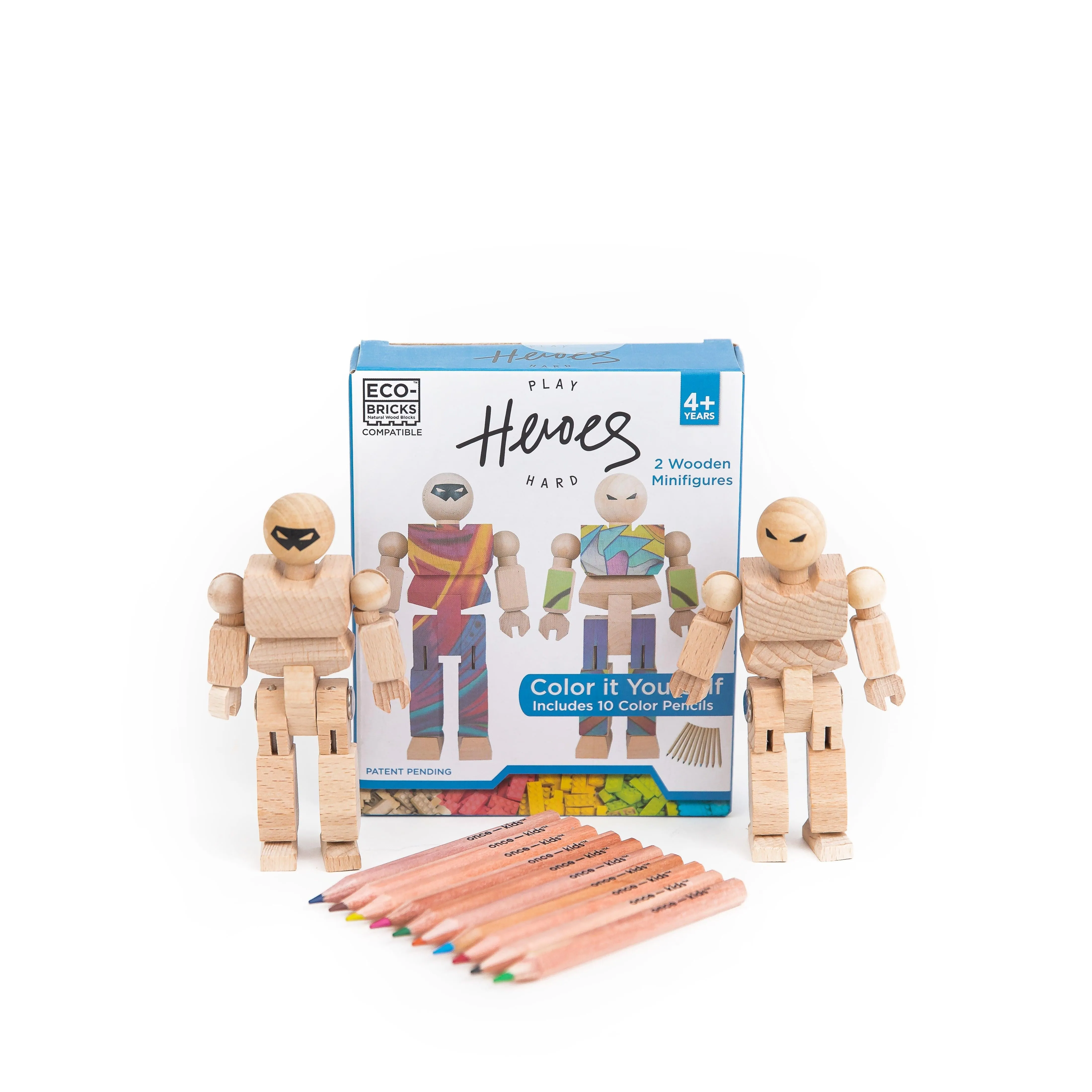 Playhard Heroes Wooden Mini-Figure 2-Pack Color Kit - Eco-Friendly & Customizable Fun