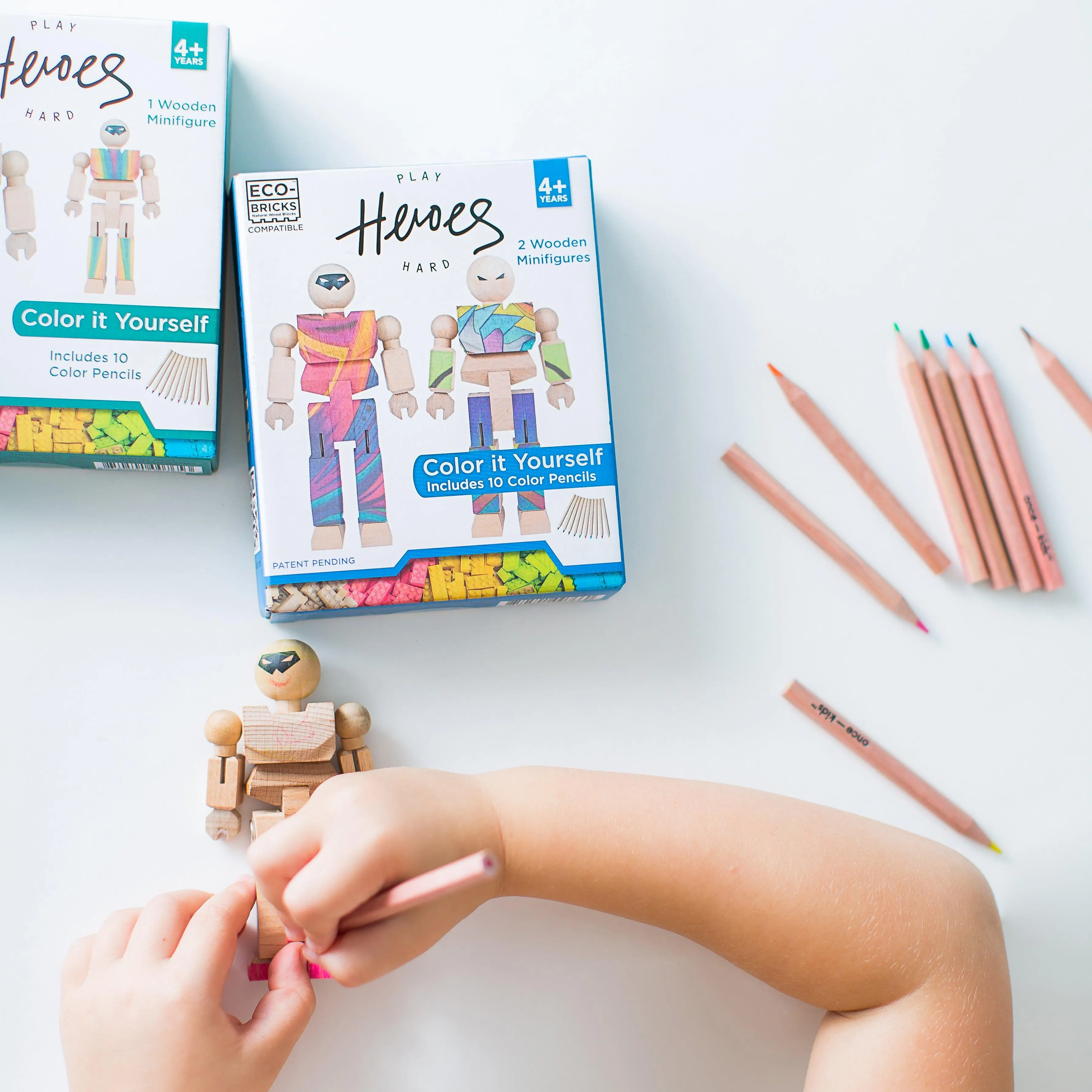 Playhard Heroes Wooden Mini-Figure 2-Pack Color Kit - Eco-Friendly & Customizable Fun