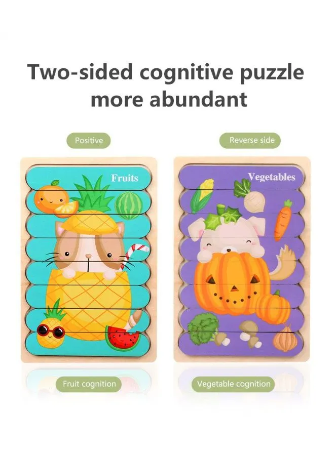 Wooden Toy 3D Double-sided Jigsaw Bar Puzzles Children’s Creative Story Stacking Matching Puzzle Early Educational Toys, Wolf/Brother